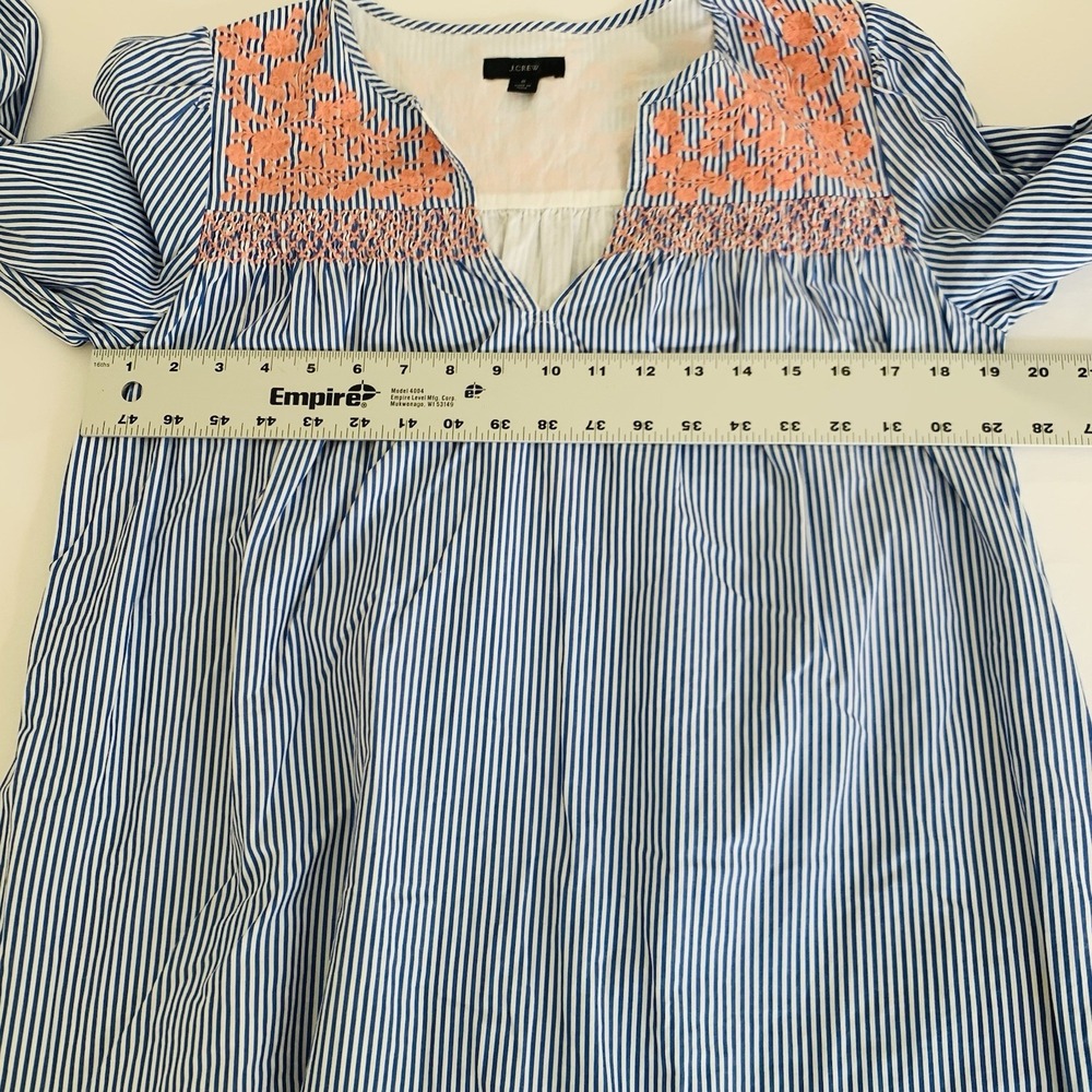 J CREW Leda Dress S Blue Stripe Embroidered Ruffle Hem‎ Boho Cottagecore Peasant - Picture 8 of 15